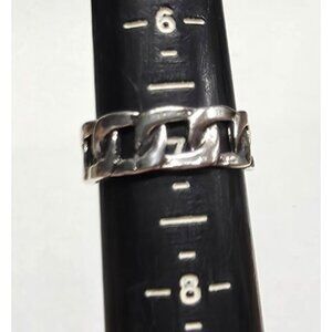 New Silvertone Curb Chain Link Design Band Ring Size 6 Mens‎ Womens Stacking
